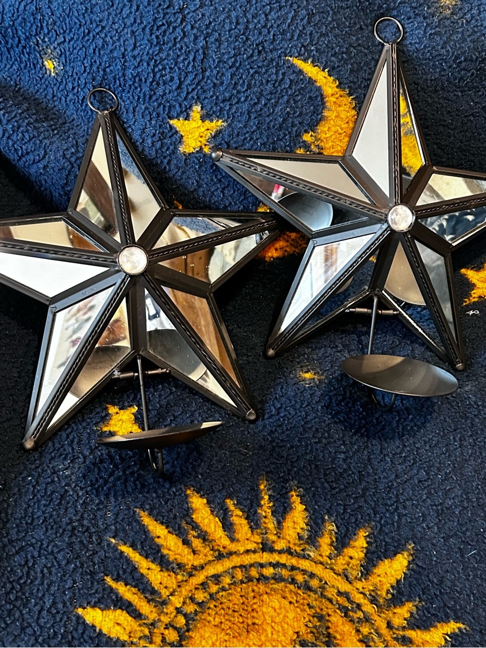 Vtg 90s Mirrored Star Wall Sconces Celestial Candle Holders Whimsigoth Decor Set
